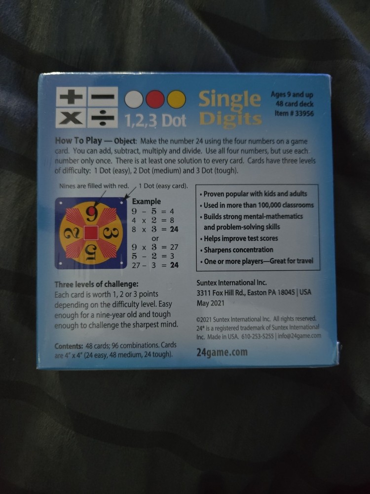 24 Game Original 1, 2, 3 Dot Single Digit