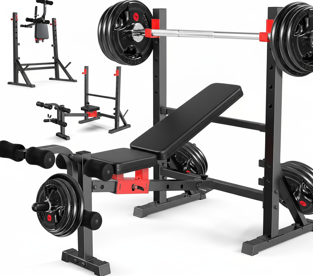 900LBS Weight Bench Set Multi-Purpose Foldable Workout Bench with Squat Rack /*