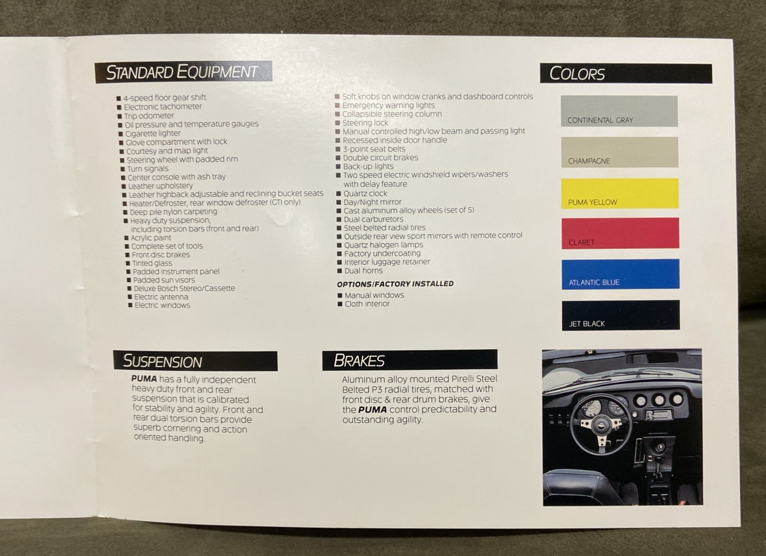 PUMA Sales Brochure GTC & GTI Models USA version kit car literature BRAZILIAN