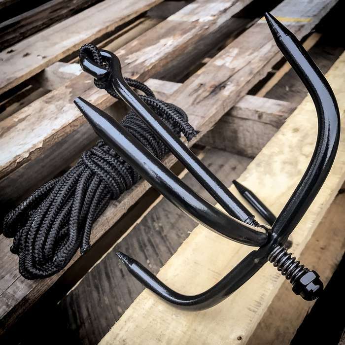 Grappling Hook and Cord Rope Black Stainless Steel Outdoor Climbing Ninja