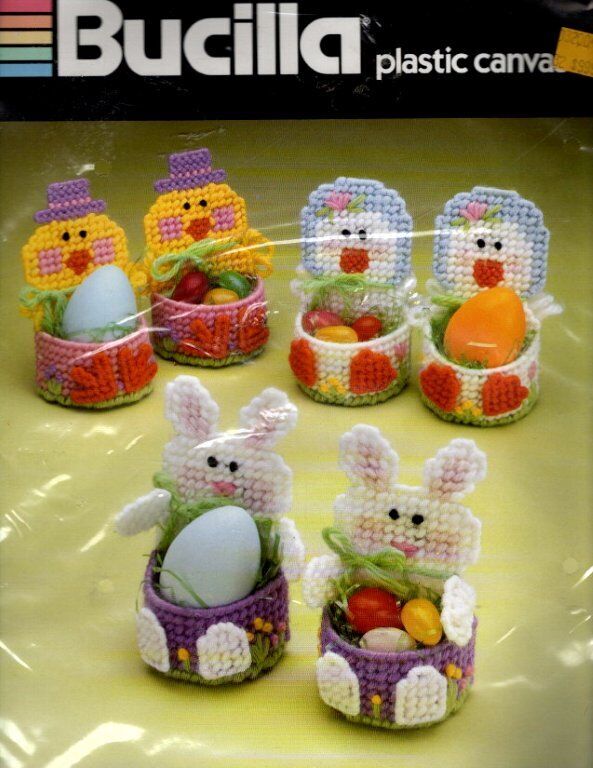 VGT BUCILLA EASTER SPRING BABIE'S EGG & CANDY BASKETS PLASTIC CANVAS KIT SET OF
