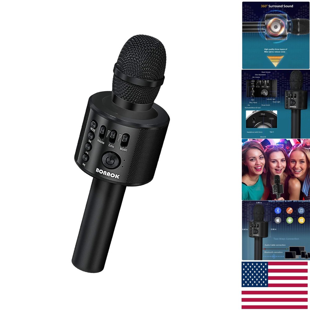 Compact Wireless Karaoke Microphone with Bluetooth & USB - Perfect for All Ages