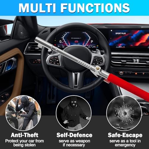 Steering Wheel Lock - Adjustable Antitheft Car Device Locks, Universal Red