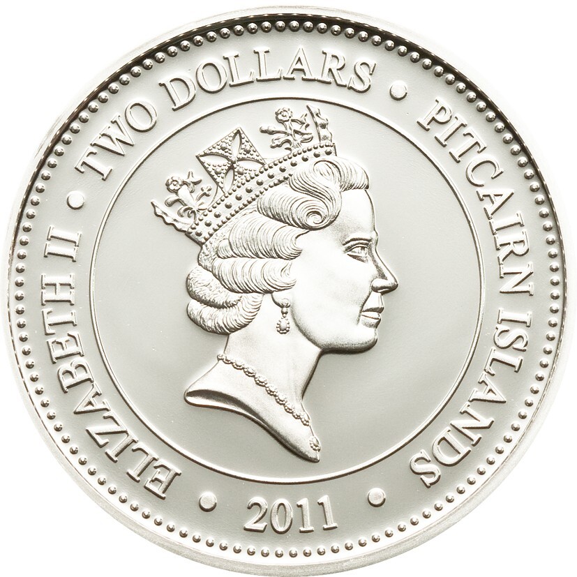 Pitcairn Islands 2$ 2011 Silver Proof Cornuta