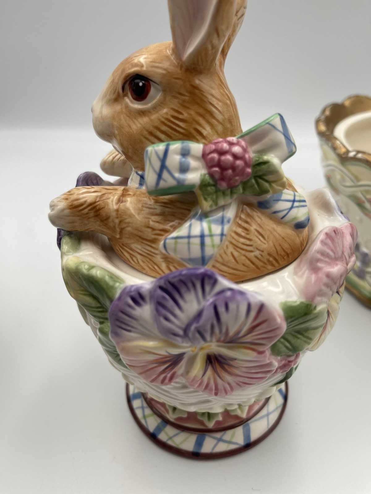 Fitz & Floyd Halcyon Bunny Teapot Sugar Jar Planter Set Easter Spring Floral