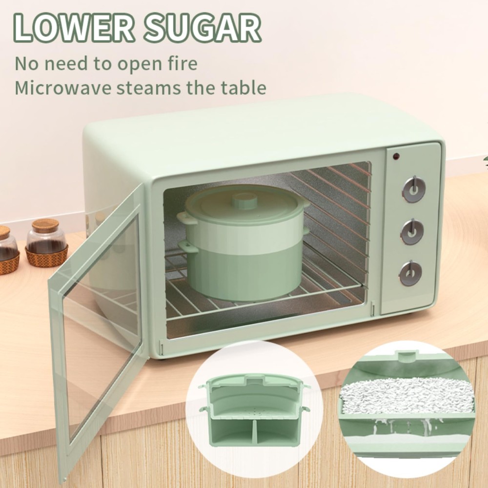 2-Tier Silicone Microwave Steamer, Divided Compartments with Lid, Stackable F...