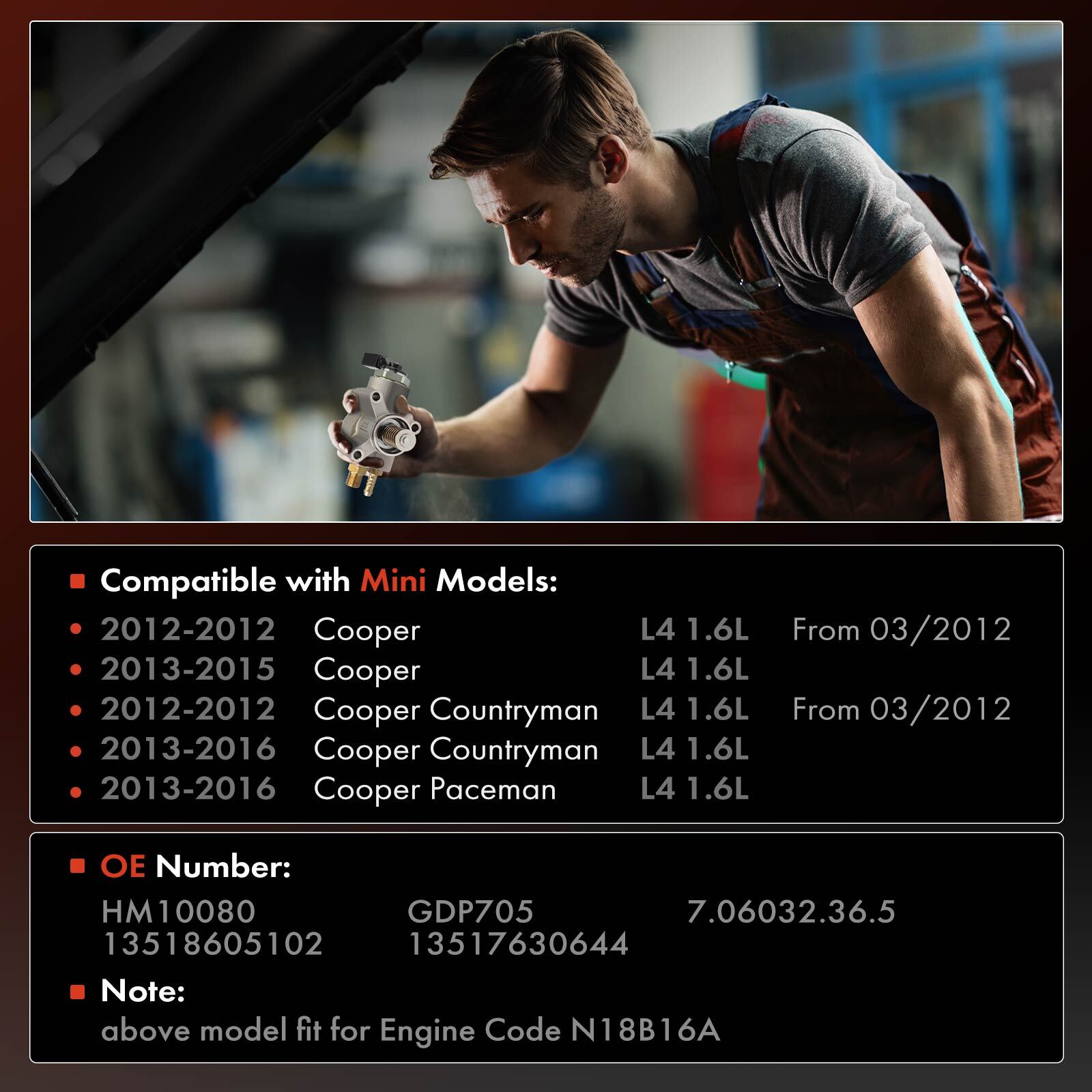 High Pressure Fuel Pump for Mini Cooper 2012 2013 2014-2016 L4 1.6L Turbocharged