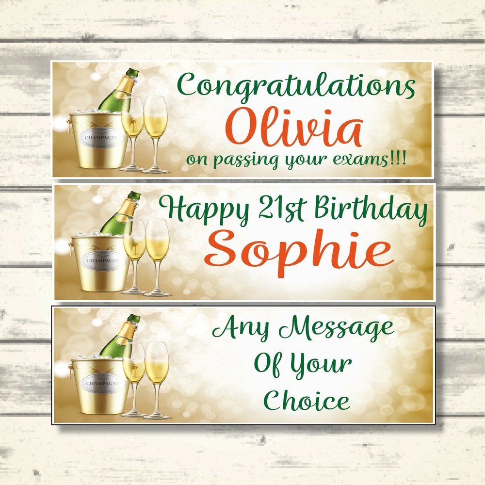 2 PERSONALISED CHAMPAGNE BANNERS - Design 3