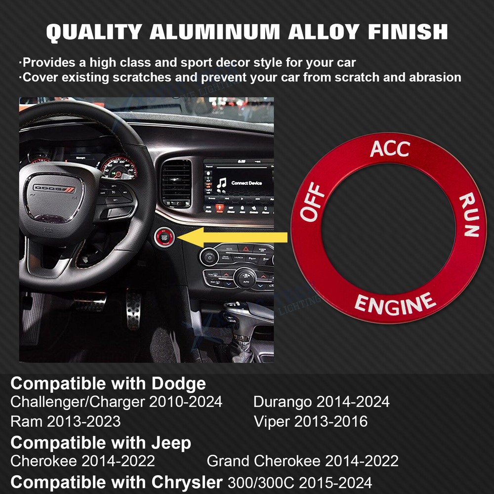 Engine Start Stop Button Cover Trim Ring For Dodge Charger Challenger Durango