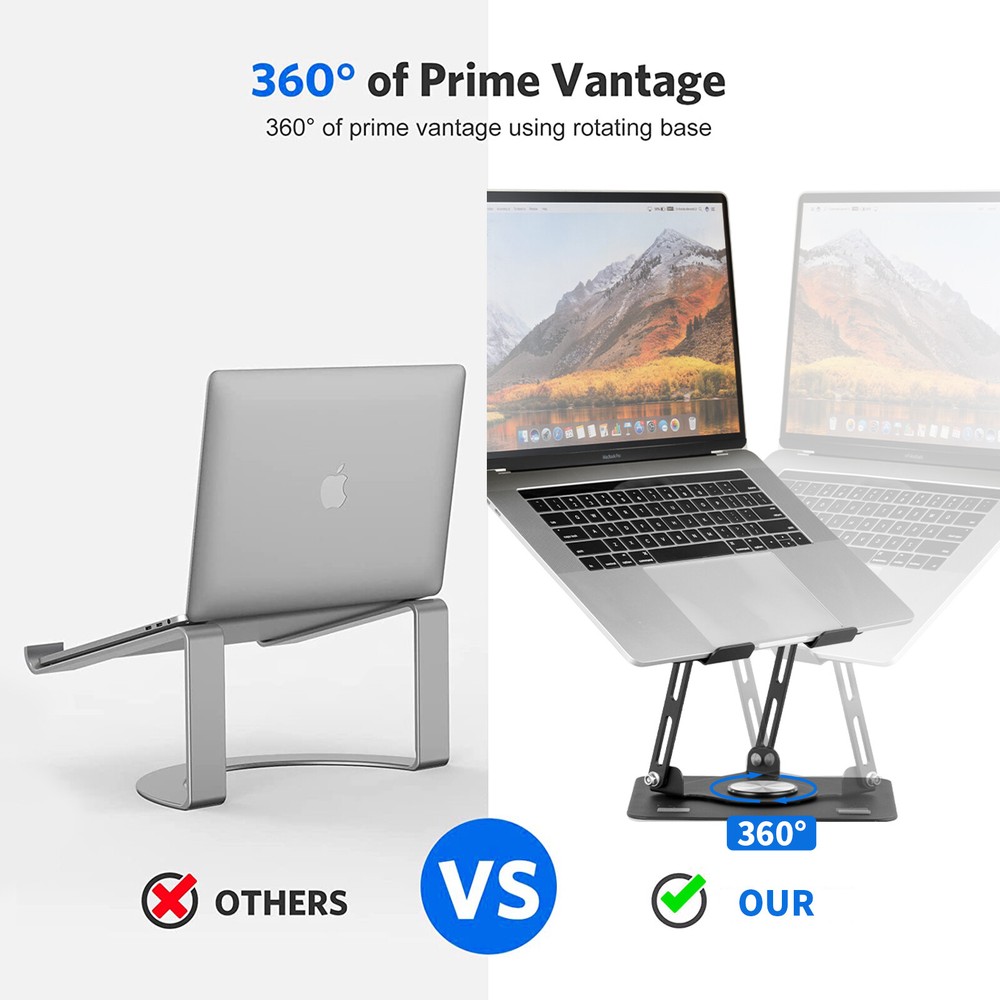 360° Rotating Metal Laptop Stand Riser Foldable Computer Notebook Holder Desk