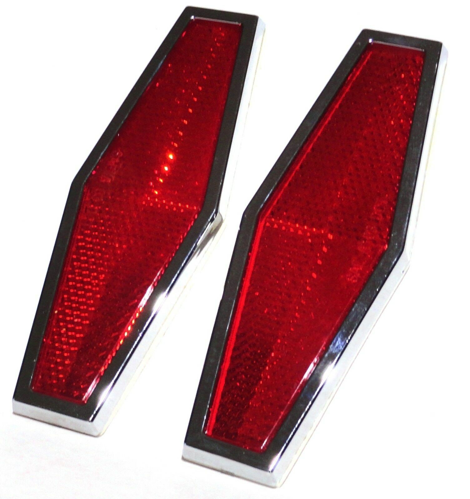 Red Hexagon Reflectors 1-3/4" x 5-1/2 Acrylic Lens Chrome Trim Stick-On GG#80864