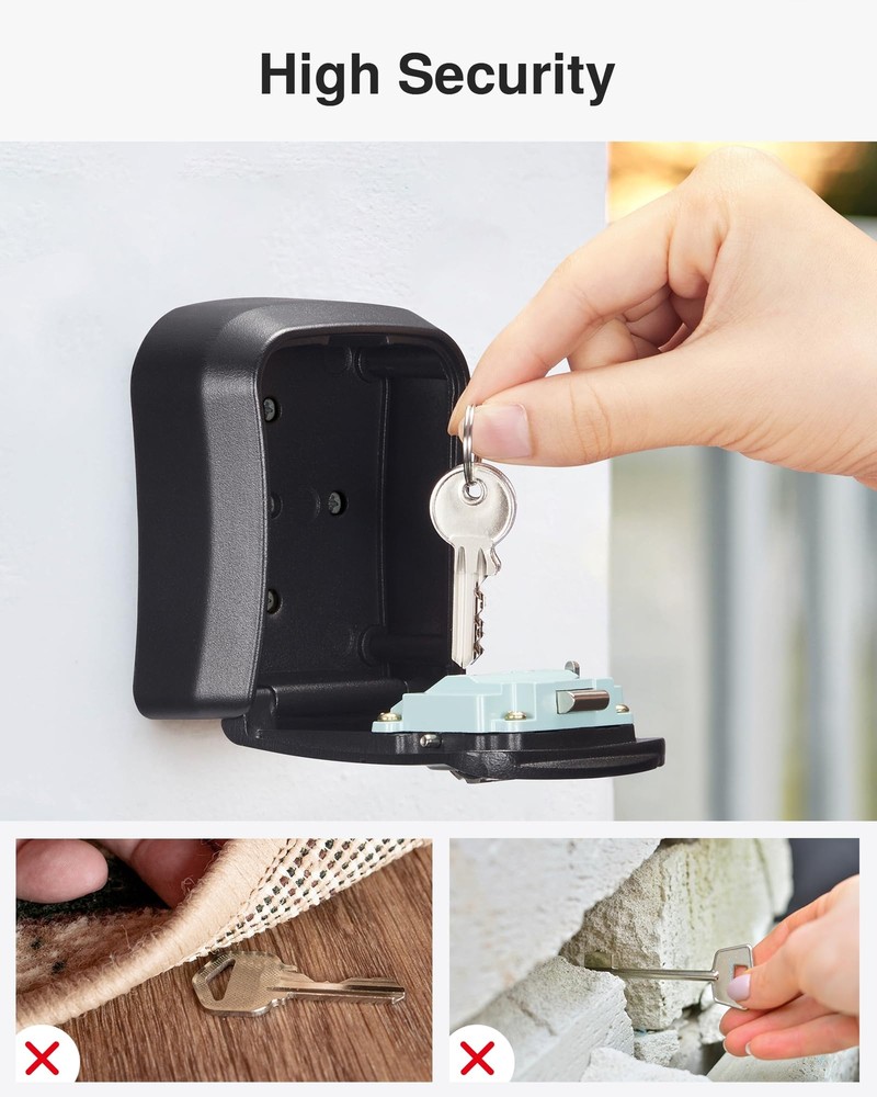 Wall-Mounted Key Lockbox with Resettable Code for Secure Key Storage Black
