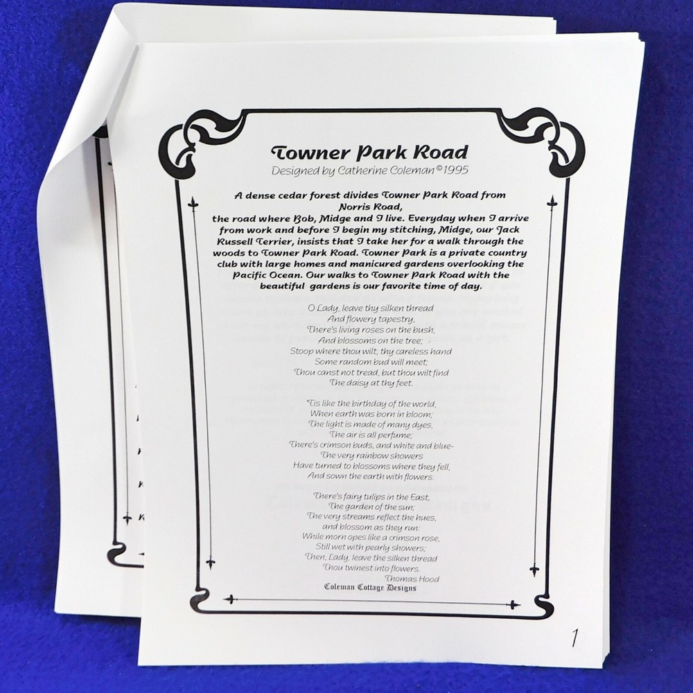 Towner Park Wood Panel Wall Hanging Stitch Guide Needlepoint Pattern Coleman
