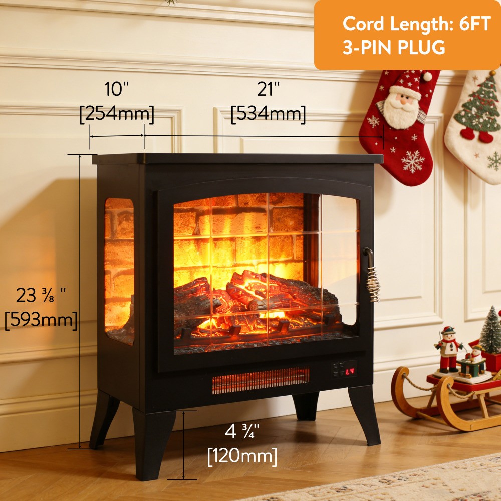 Three-Sided Open Electric Fireplace Heater with 3D Flame Effect