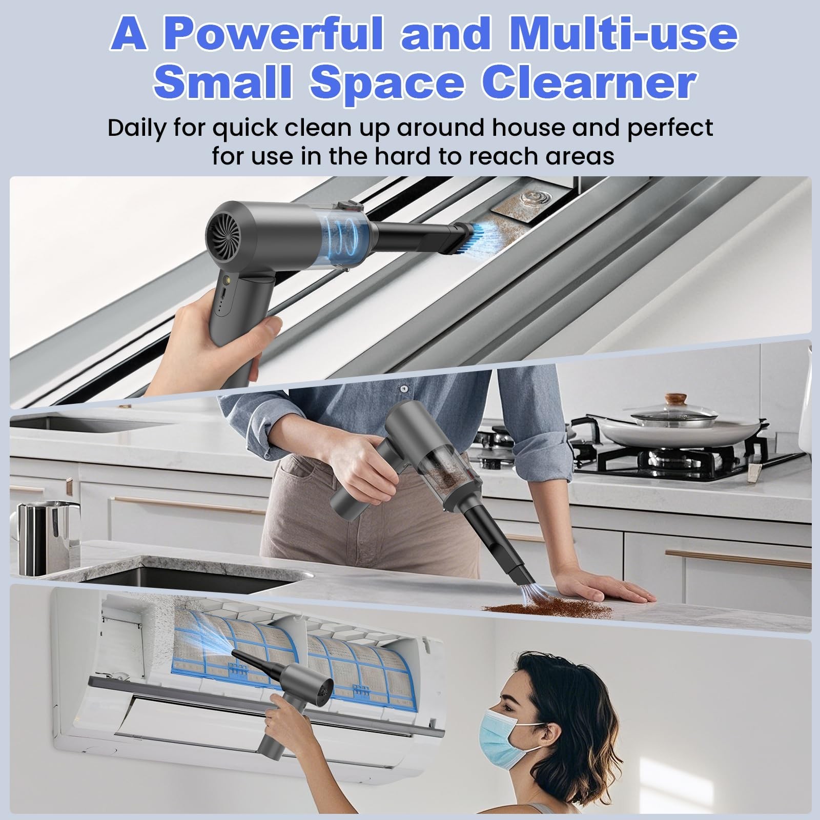 Car Vacuum Portable Cordless with 16000PA Ultra Suction 4-in-1 Foldable ​A