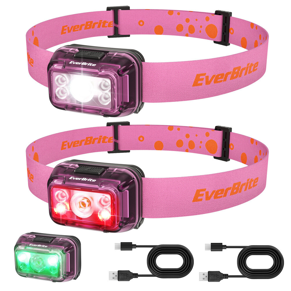 EverBrite 2Pack Rechargeable LED Headlamp 120° Adjustable Headlight 5 Light Mode