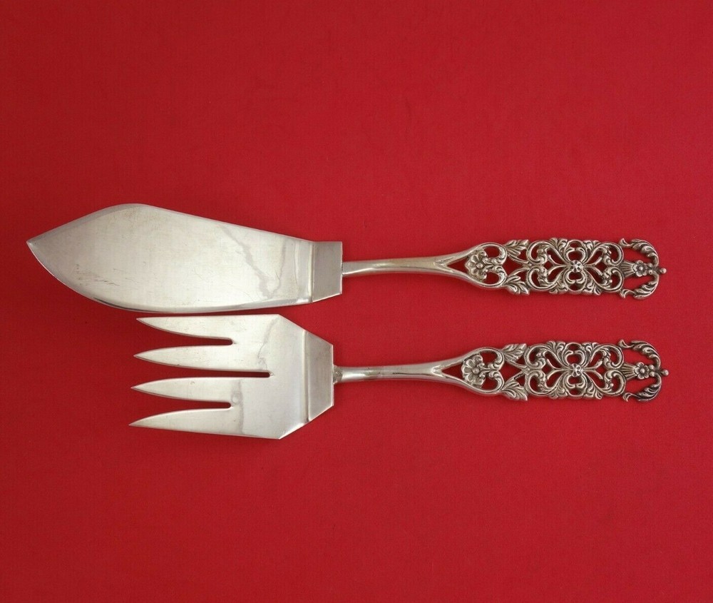 Colmenares Peruvian Sterling Silver Fish Serving Set 2pc Server 11" Fork 9 1/8"