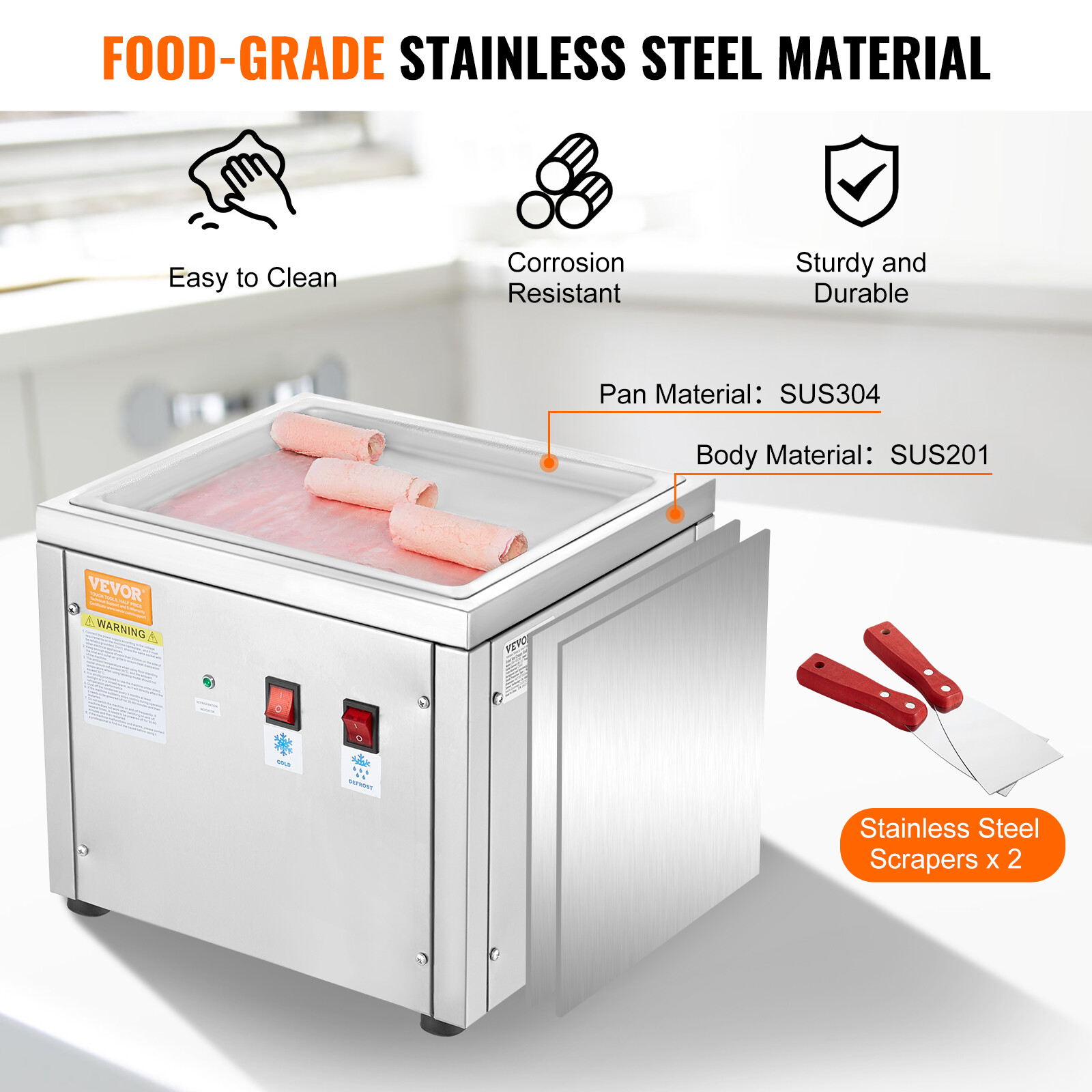 VEVOR Fried Ice Cream Roll Machine Ice Roll Maker 11"x9.5" Pan Yogurt Roll Maker