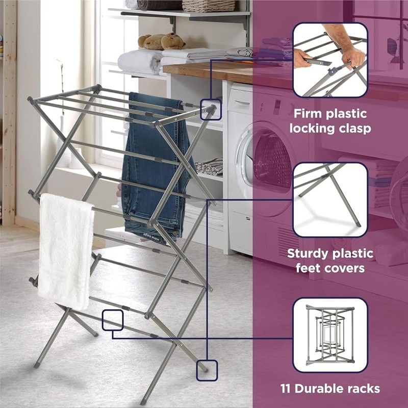 Folding Metal Drying Rack Space Saving Collapsible Adjustable Storage Solution