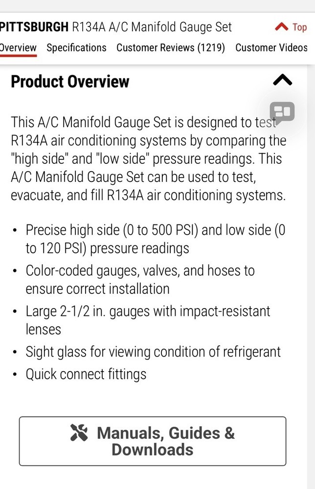 Pittsburgh A/C Manifold Gauge Set