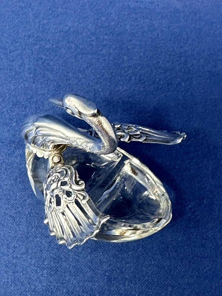ALBERT BODEMER .835 GERMAN SILVER & CRYSTAL SWAN SALT CELLAR