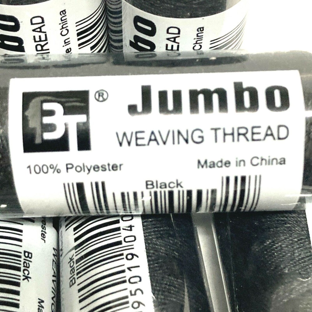 6 BLACK JUMBO WEAVING THREAD FOR WEFT HAIR BRAID EXTENSIONS ETC 100% POLYSTER.