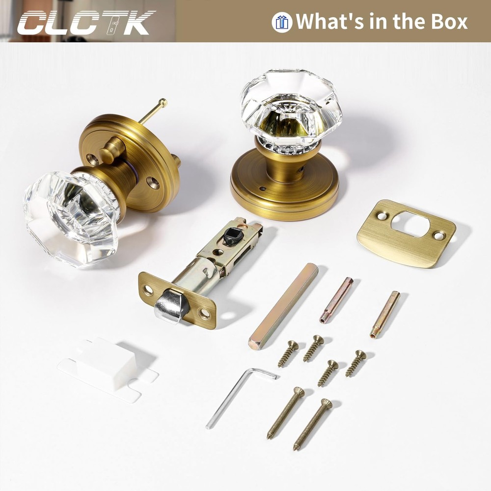 CLCTK Antique Brass Door Knobs Glass Interior with