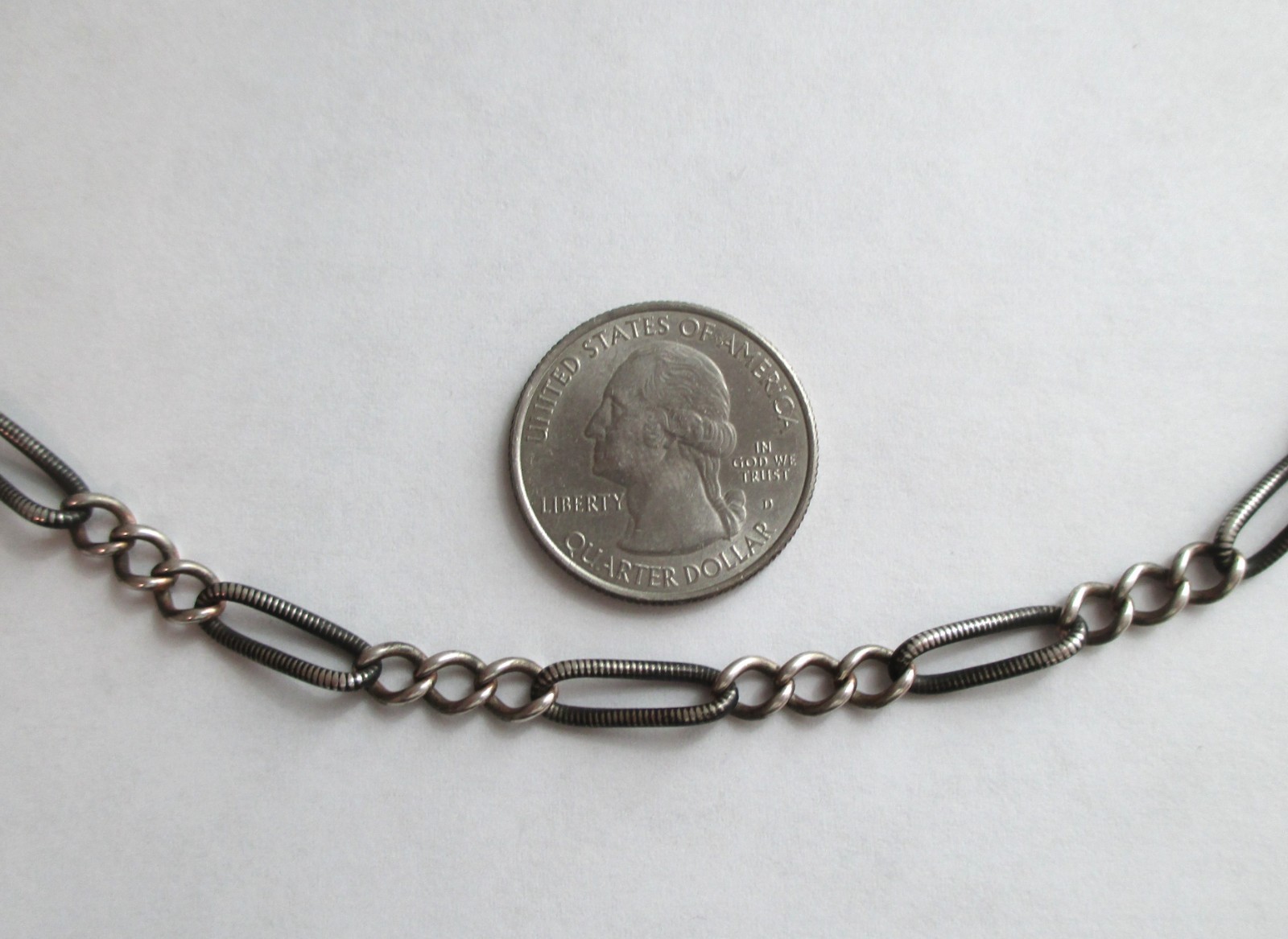 16in ANTIQUE 800 SILVER NIELLO INLAY WATCH CHAIN NECKLACE