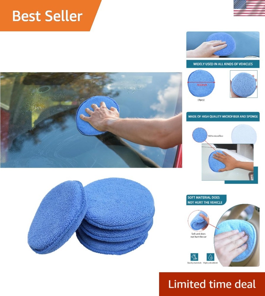 Multi-Purpose Microfiber Applicator Pads - 4 Pack Ideal for Waxing & Dusting