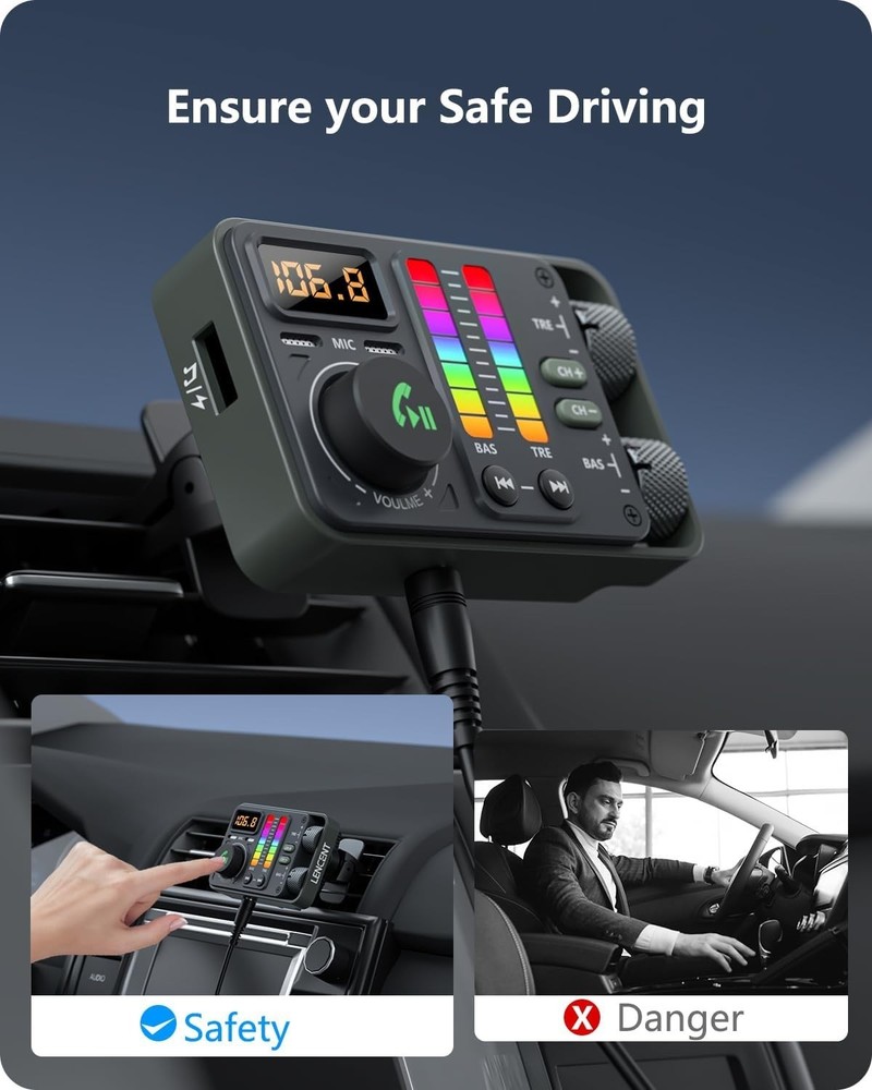 Advanced Bluetooth 5.3 FM Transmitter with Dual USB Charger & Noise Cancellation