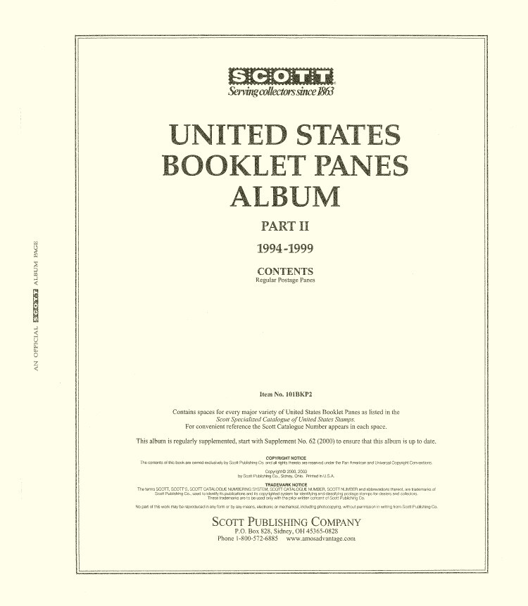 Scott Stamp Album Supplement Pages US Booklet Panes Part 2 1994 1999 New