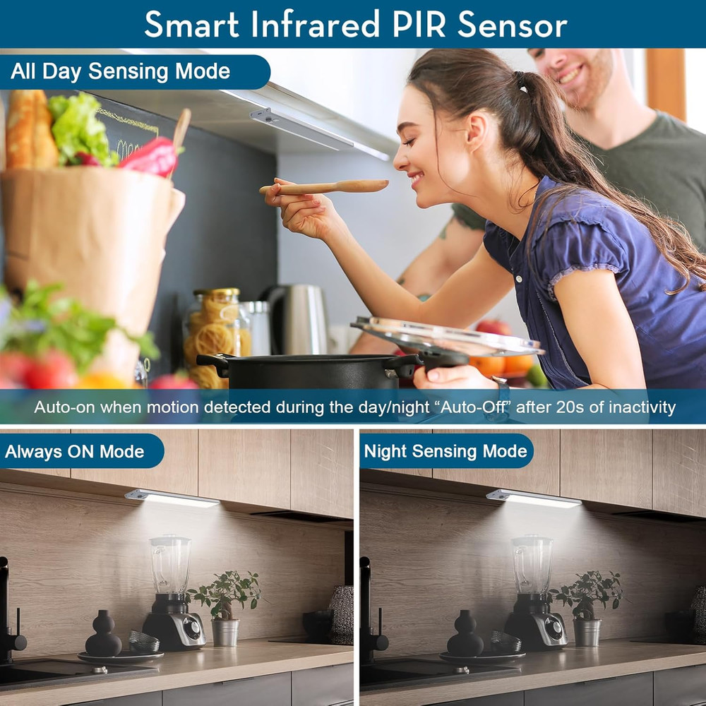 Under Cabinet Lighting Wireless, 60-LED Dimmable Motion Sensor Light Indoor, 12