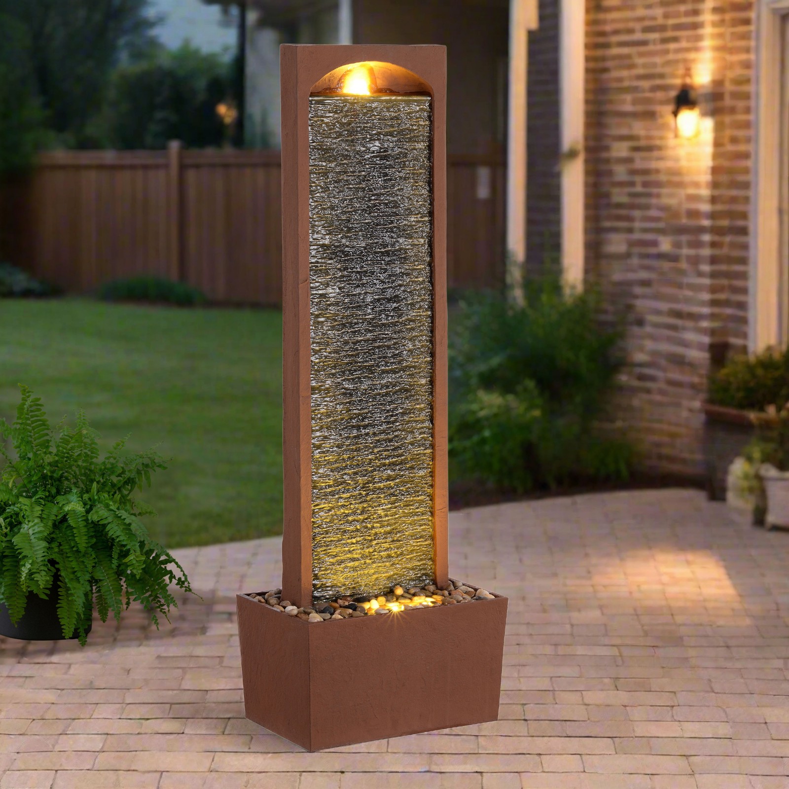 Teamson Home 38.5" Contemporary Outdoor LED Waterfall Fountain, Red Rock