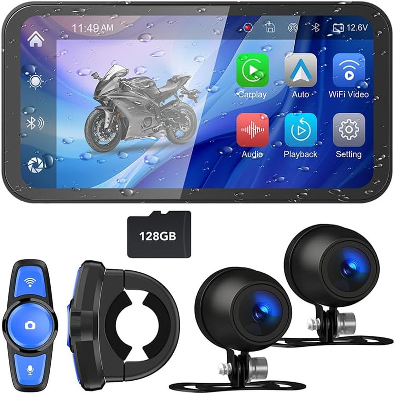 6.25" Motorcycle Dash Cam, Wireless Motorcycle Carplay & Android Auto Screen, Mo