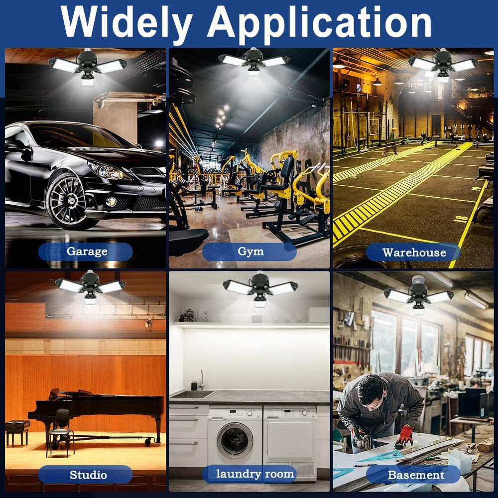 LED Garage Light, 80W 8000 Lumen Ceiling Lights with 3 Adjustable Panels, E26/E2