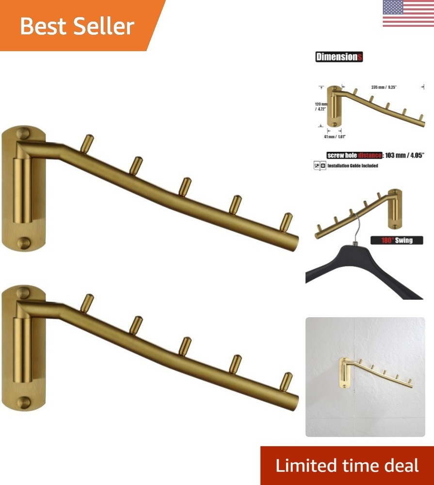 Space-Saving Clothes Hanger System -  Brushed Gold Wall Mount 2-Pack