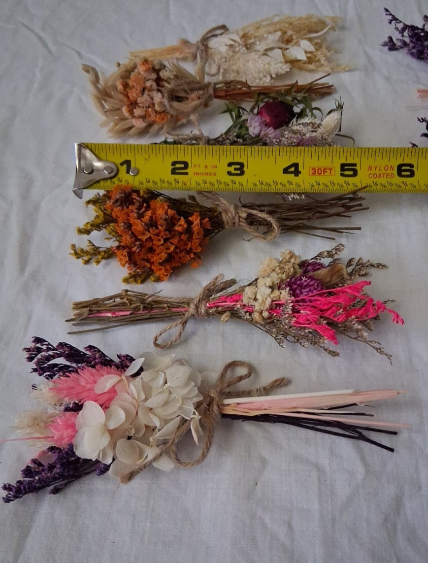 Lot of 11 Mini Dried Flower Bouquet, Wildflower Decor for Crafts or Photo Props