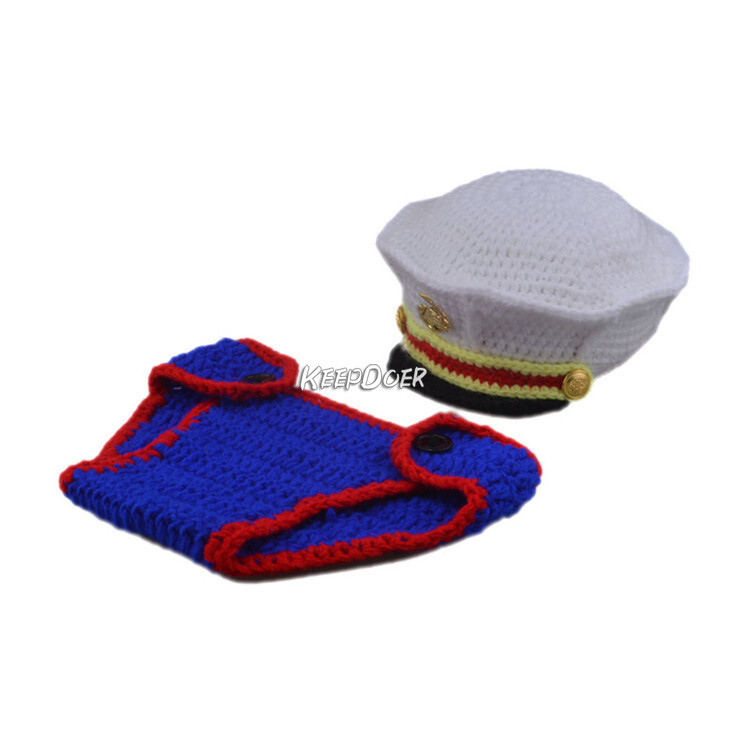 Newborn Baby Boy Knit Clothing Marine Corps Hat Crochet Photography Studio Props