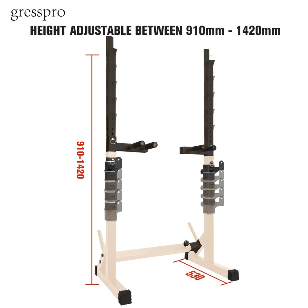 Barbell Rack Stand with Dip Bar Attachment - Multifunctional Adjustable Squat...