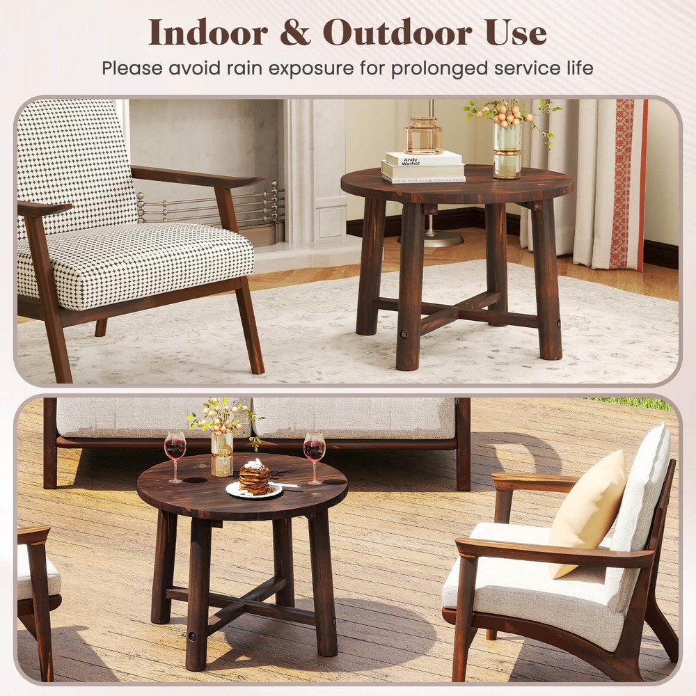 Outdoor Side Table with Solid Wood Structure Small Round Coffee Table for Garden