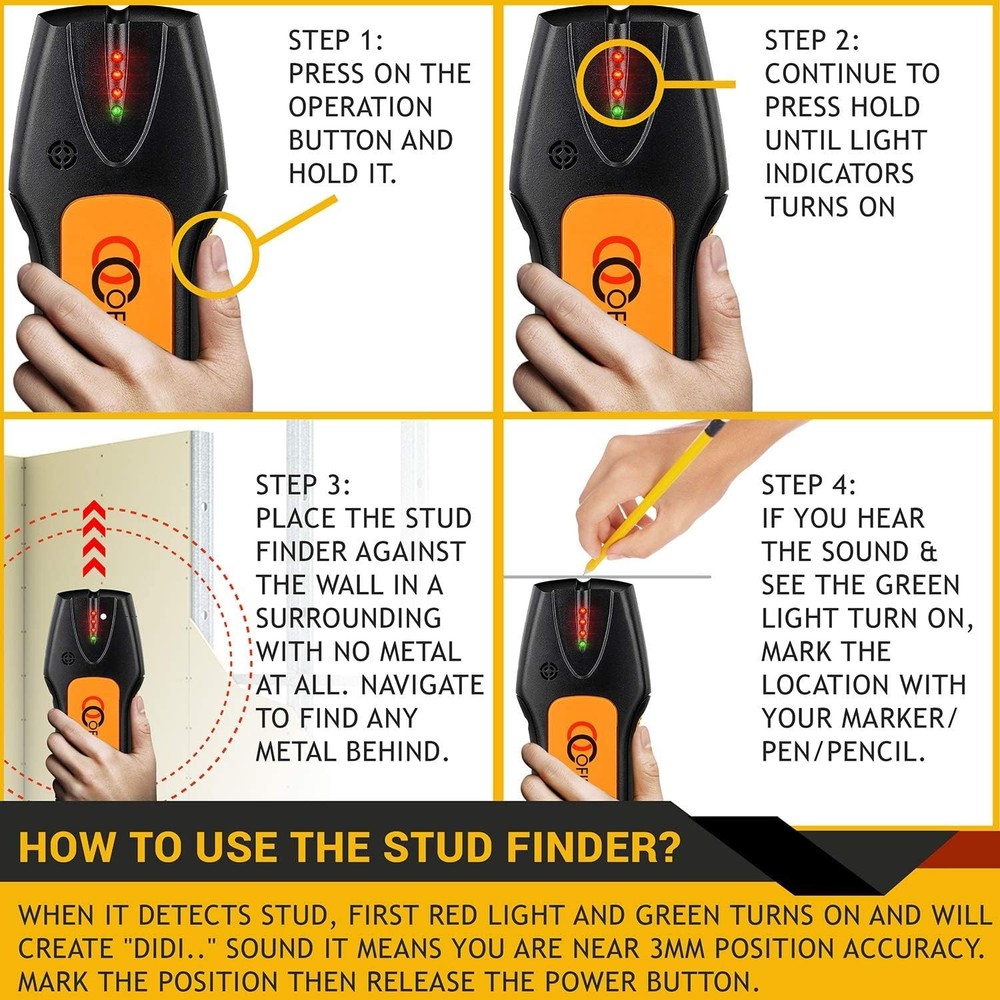 Stud Finder & Multifunction Device (Laser Level line, Black and Orange