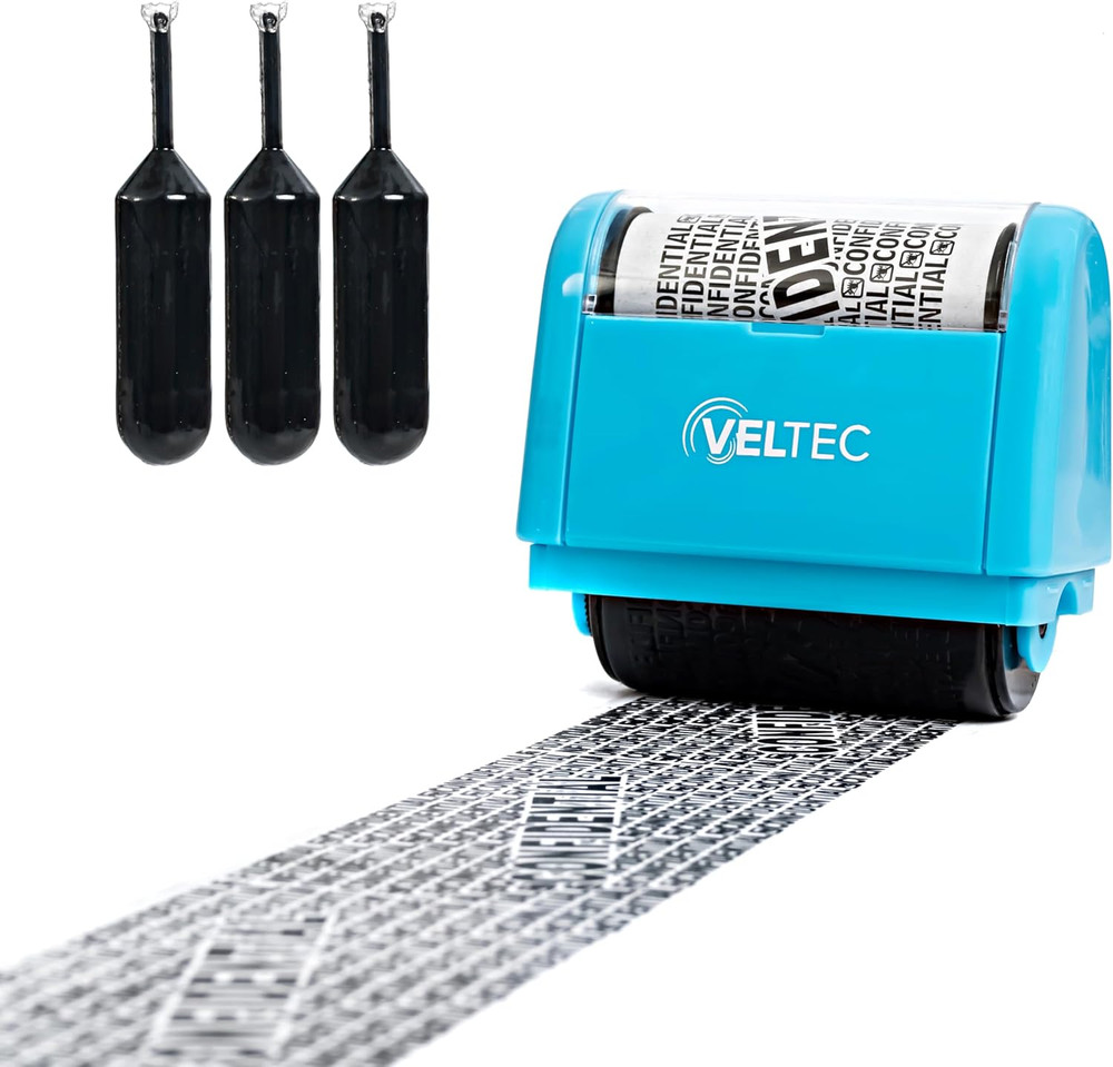 Veltec ID Protector Ink Roller - Identity Theft Protection Roller Stamp Set (Blu