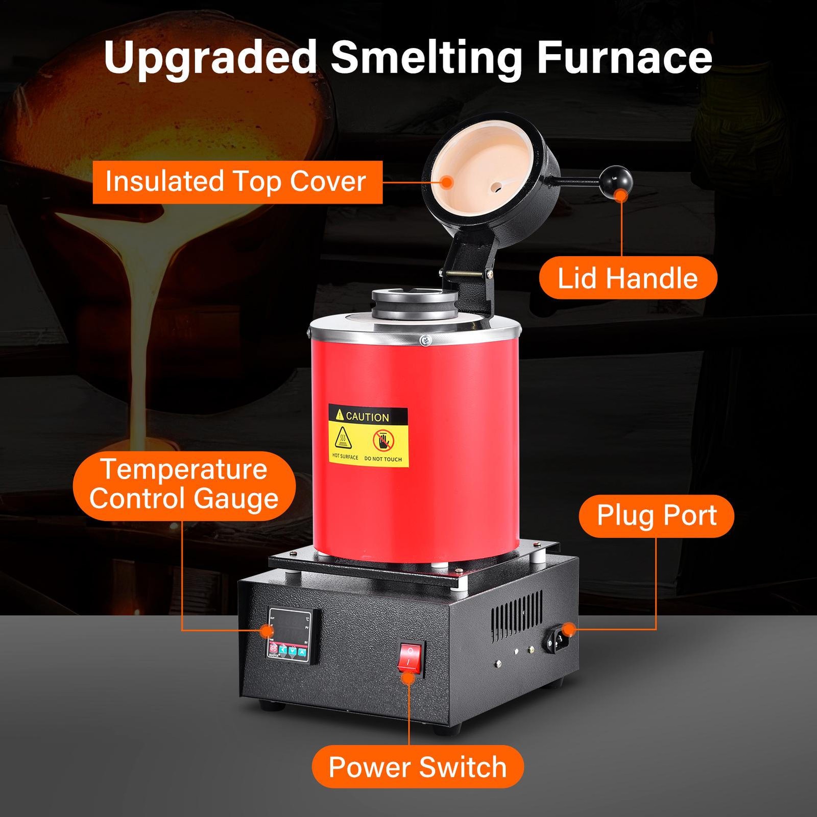 1500W Electric Gold Melting Furnace Digital Smelting Furnace W/3KG Crucibles