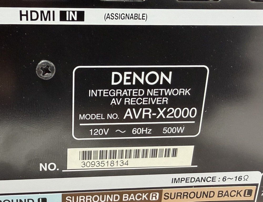Denon AVR-X2000 Network AV Receiver with Remote Bundle. Good Condition