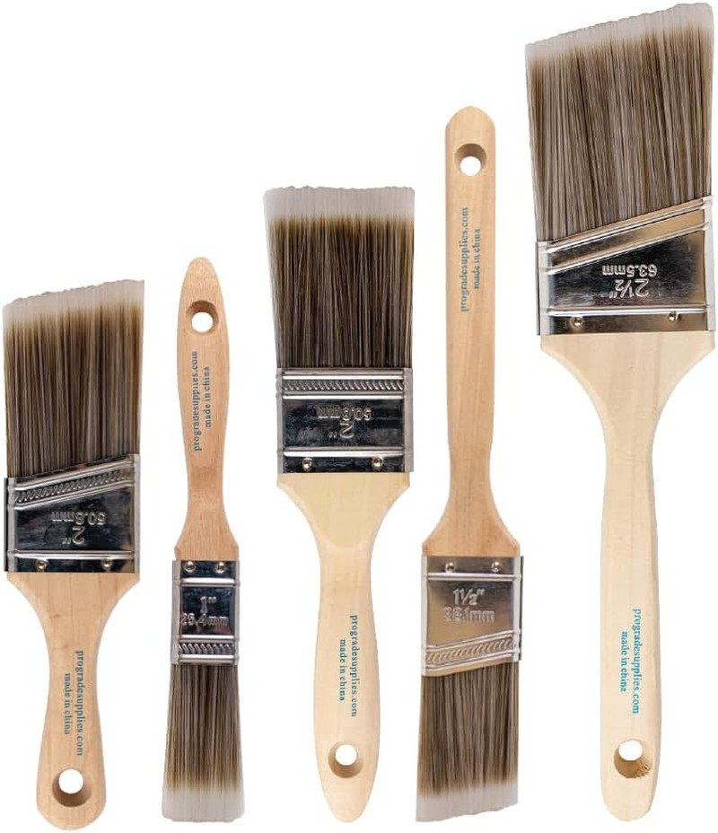 Pro Grade Paint Brushes, 5-Piece Paint Brush Set, Flat & Angle Brushes for Walls