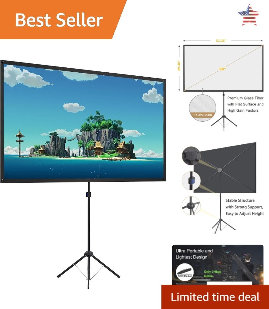 Portable Projector Screen with Stand - 16:9 Format - Lightweight & Easy Setup