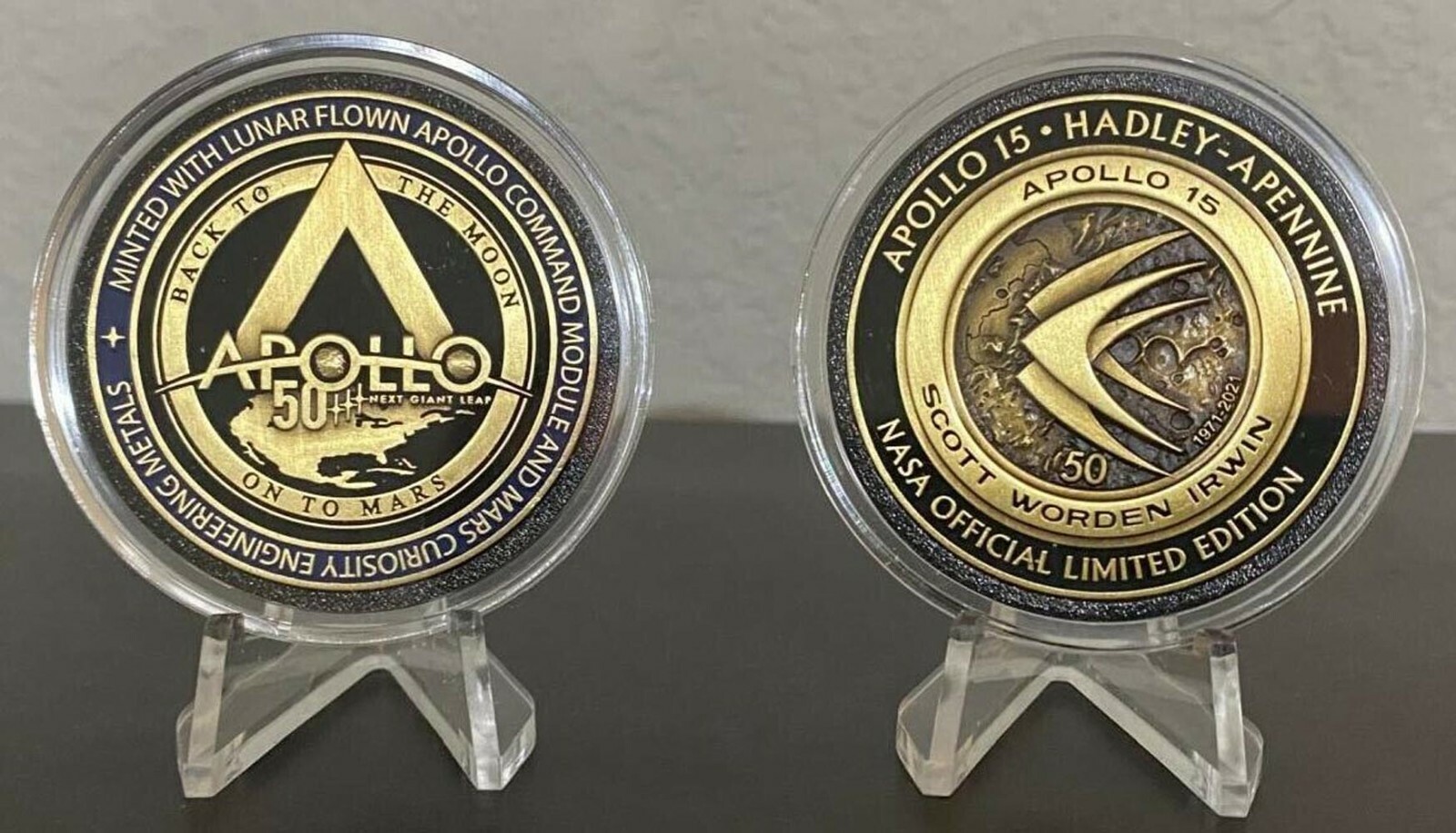 APOLLO-15 - 50th Anniversary - LUNAR FLOWN METAL - NASA MEDALLION - COA - MINT