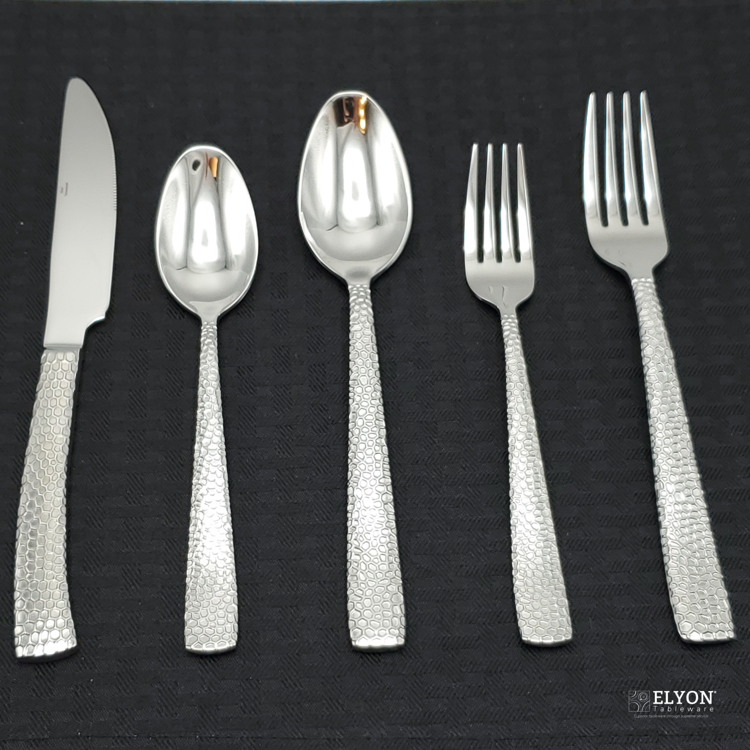 Elyon Crown Hammered Reflective Silver 20-Piece Flatware Set Stainless Steel