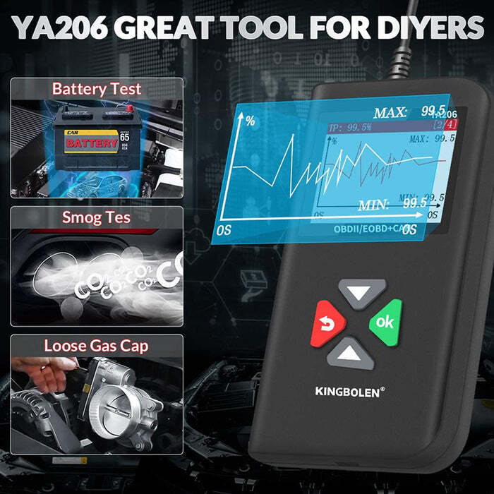 KINGBOLEN YA206 Code Reader OBD2 Scanner Car Diagnostic Tool Check Engine Fault