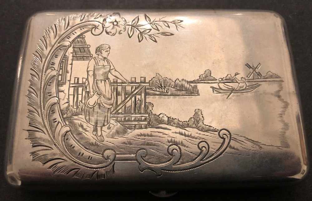 Antique Imperial Russian Engraved 84 Silver Cigarette Case